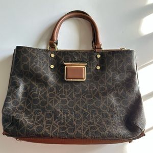 Signature New Original Calvin Klein Handbag Signature Square Satchel in Brown